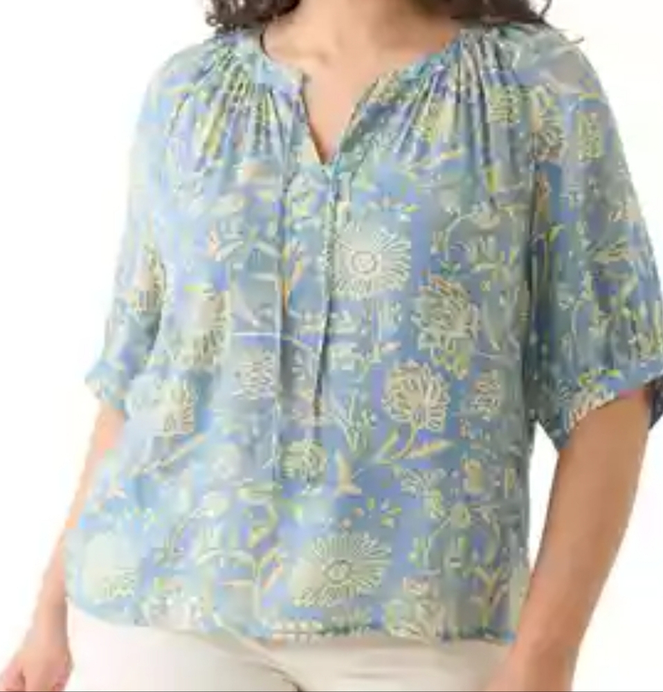 Sharango Womens Plus Size Puff Sleeve Printed Peasant Blouse 3XL Floral Boho NWT
